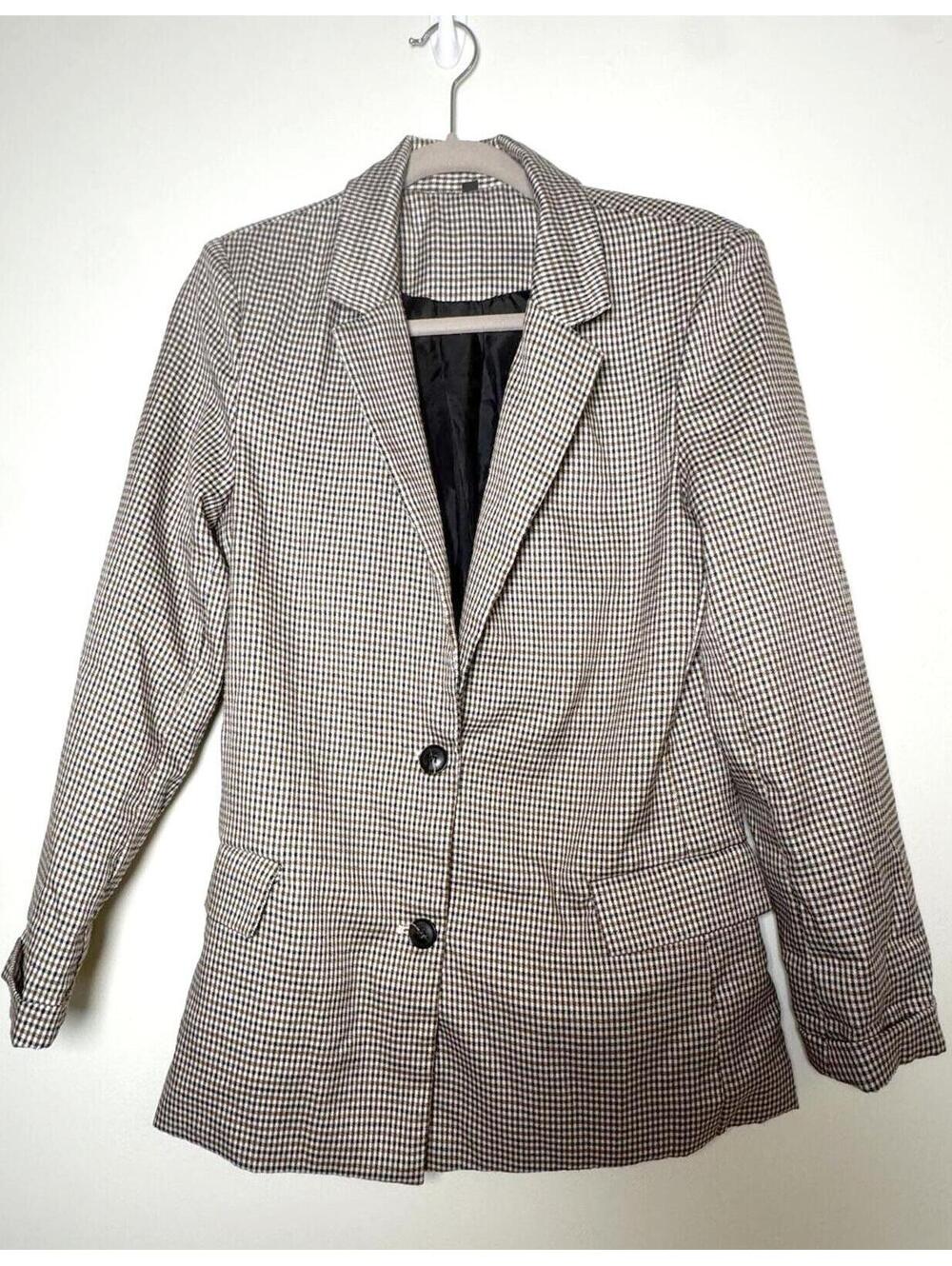 Boutique Plaid Two-Button Tailored Blazer